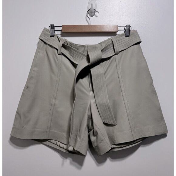 VINCE Womens 100% Lamb Leather Belted Shorts Size 12 In Light Dove New NWT - Picture 10 of 16